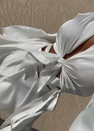 6 кольорів! шовковий костюм двійка зі спідницею на запах, міні, укорочений топ на зав’язках, широка спідниця, комплект