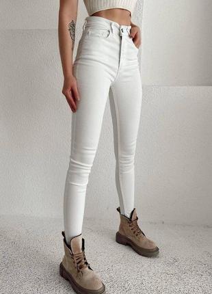 Классические белые джинсы скинни на высокой посадке, зауженные, скинни, скинны, брюки