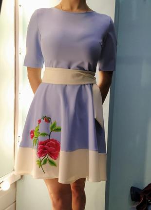 Летнее женское голубое платье с вышивкой размер м-44