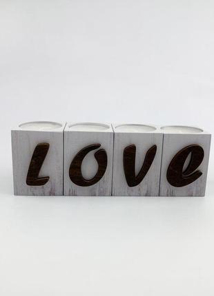 Набор подсвечников деревянных "love" 5х6 см2 фото