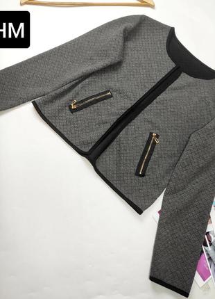 Жакет женский серый пиджак прямого кроя стеганый от бренда hm s1 фото