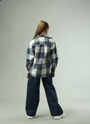 Костюм двойка для девочки подростка с байковой рубашкой и брюками палаццо голубой 2-ка рубашка рубашка + джинсовые брюки штаны палаццо6 фото