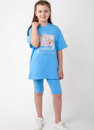 Літній комплект для дівчат,літній комплект треси і футболка оверсайз, футболка аніме та треси, летний комплект подпостковый7 фото