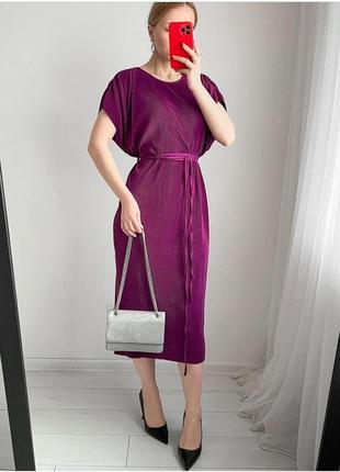 Фиолетовое платье плиссе3 фото