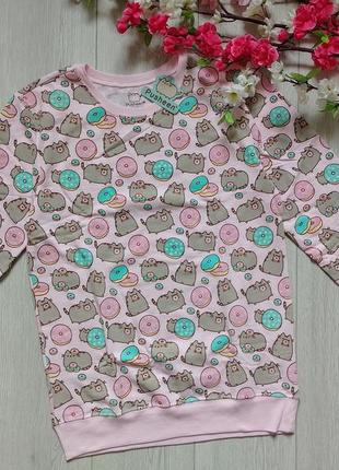 Тепла жіноча подовжена кофта туніка на флісі pusheen р. l та xl