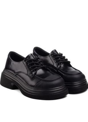 Туфли женские черные на шнурках 2419т4 фото