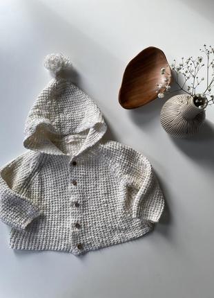 Белая детская кофточка на пуговицах с капюшоном 12-18 мес 80-86 р кофта свитер zara baby