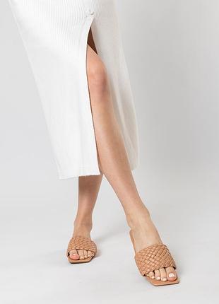 Классические женские шлепанцы мягкие на низком ходу и удобной плоской подошве коричневые  1190л