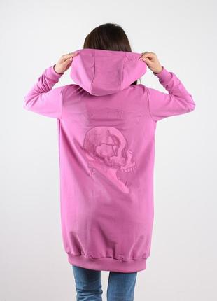 Стильная розовая кофта кардиган с капюшоном рисунком принтом на спине2 фото