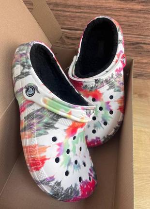 Crocs classic lined tie dye multi/black утеплені крокс