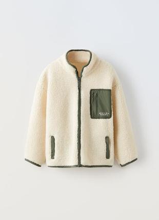 Контрастная куртка из искусственной овчины zara 9-10р 11-12р2 фото