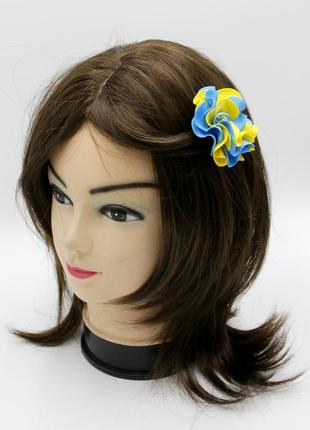 Патріотична об'ємна заколка для волосся жовто-блакитна гортензія, заколка для волосся handmade, заколки з квітами на голову (1 шт)2 фото
