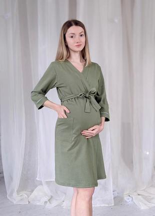 Комплект для вагітних і годуючих матусь бавовняний комплект халат і сорочка7 фото