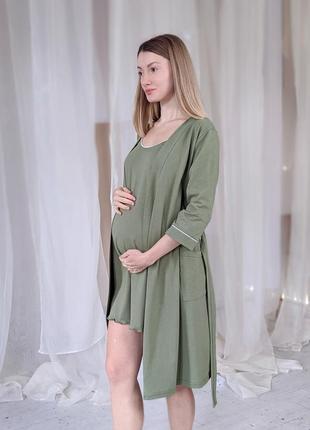 Комплект для вагітних і годуючих матусь бавовняний комплект халат і сорочка6 фото