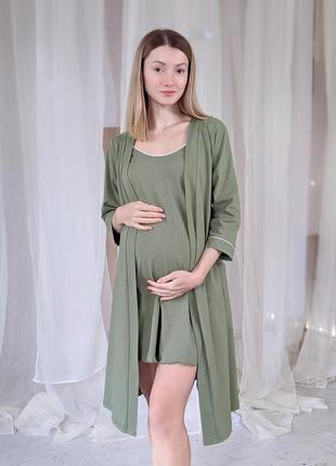 Комплект для вагітних і годуючих матусь бавовняний комплект халат і сорочка2 фото