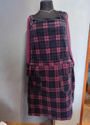 Сарафан клетка вельвет батал натуральная ткань
