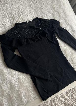 Кофточка с воданом сеточкой и камнями