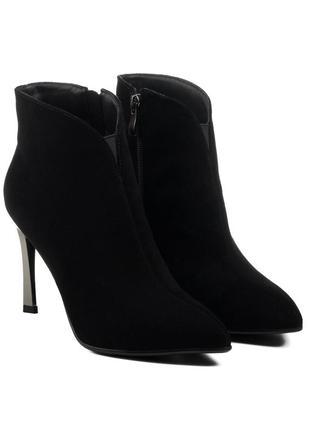 Демісезонні вечірні ботильйони з утепленням замшеві жіночі на зручному каблуці шпильці 1776б-а