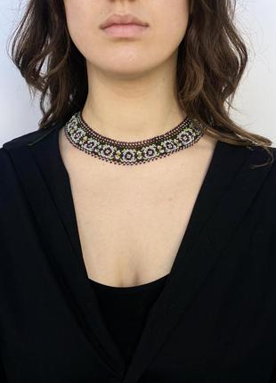 Намисто-силянка з бісеру "фіолетова" широка ручної роботи, handmade етнічні аксесуари жіночі