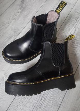 Ботинки челси сапоги dr. martens quad — black smooth кожа6 фото