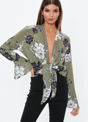 Кроп топ волан блуза хаки