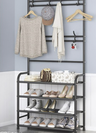 Универсальная вешалка для одежды new simple floor clothes rack size 60x29.5x151 см черная3 фото