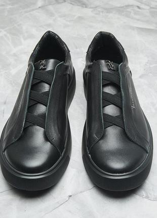 Стильные черные качественные брендовые мужские кроссовки весна-осень,натуральная кожа-мужская обувь весна5 фото