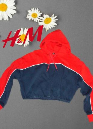 🌹🌹h&m divided теплое укороченное худи женское на резинке синий/красный с капюшоном 🌹🌹4 фото