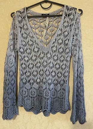 Кофточка в голубых цветах, амбре.