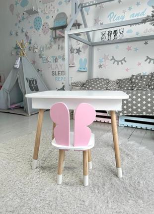 Детский столик и стульчик с ящиком для карандашей белый