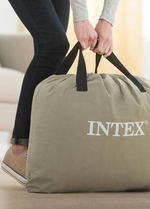 Надувний матрац intex велюр 64926 152х203х46 см, вбудований електронасос premaire, двоспальний6 фото