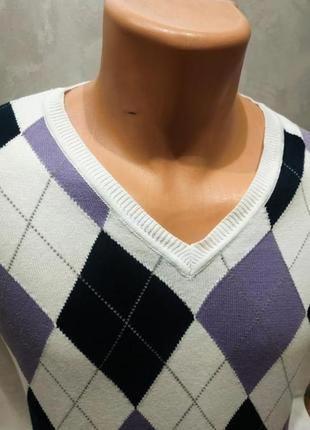 Ідеальний бавовняний пуловер у ромби бренду класу люкс із нідерландів c&a3 фото