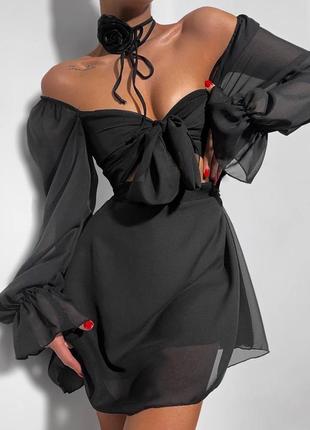 Легкое идеальное платье с имитацией топа и юбку с шифоновыми рукавами 🔥7 фото