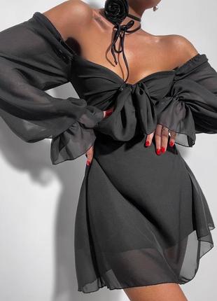 Легкое идеальное платье с имитацией топа и юбку с шифоновыми рукавами 🔥6 фото