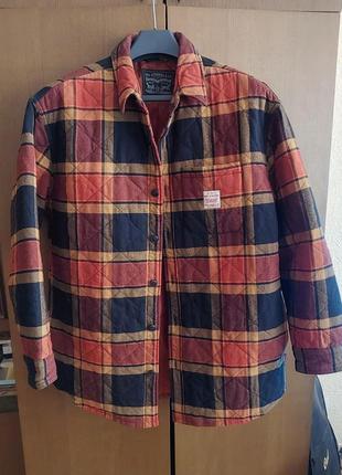 Стеганая мужская демисезонная куртка-рубашка в клетку levi's
