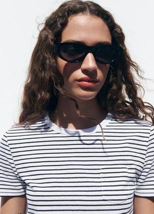 Футболка женская zara, цвет белый😍 тельник бретонка8 фото