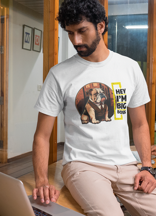 Футболка з оригінальним принтом для керівника "hey i'm big boss dog. привіт я великий бос пес"
