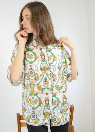 H&m винтажная благородная универсальная свободная рубашка с коротким рукавом, сорочка