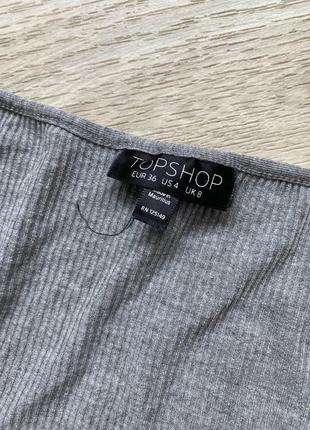 Серый топ кофта футболка с вырезом на груди в рубчик от topshop 36/s5 фото