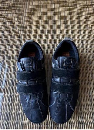 Кожаные кроссовки hugo boss черные на липучках2 фото