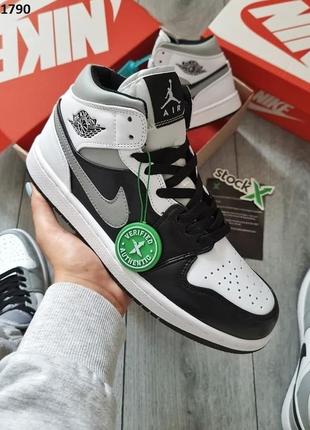 Кроссовки nike air jordan 1 retro high og черно-бело-серые