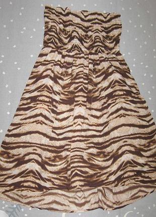 Летнее легкое платье зебра топ на резинке без бретелек ocean club сарафан