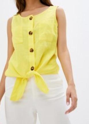 Блуза жовта лляна блуза майка лимонна завʼязується taifun- xl,xxl4 фото