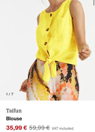 Блуза жовта лляна блуза майка лимонна завʼязується taifun- xl,xxl2 фото
