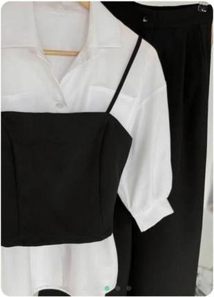 Готовый лук❤️‍🔥 брюки + блузка + топ стильный классический комплект деловой женский костюм6 фото