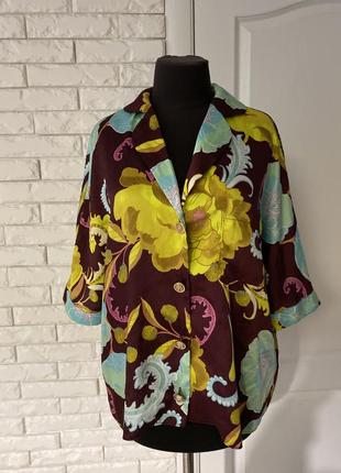 Красивый костюм под шелк блуза шорты принт цветы 12-14 л-хл8 фото
