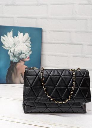 Стильная женская сумка премиальная экокожа кроссбоди сумка на плечо цвет черный1 фото