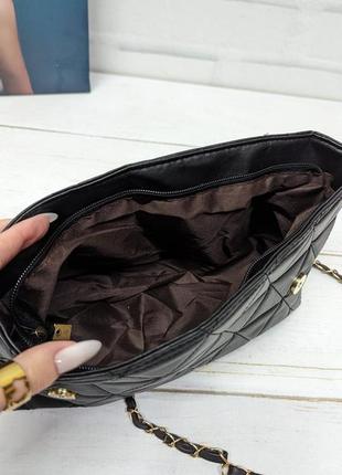 Стильная женская сумка премиальная экокожа кроссбоди сумка на плечо цвет черный4 фото