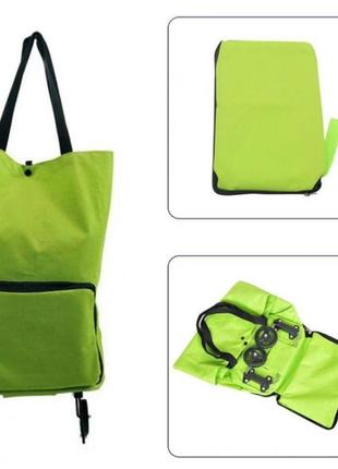 Універсальний складаний портативний візок-сумка для покупок на коліщатках зелений2 фото