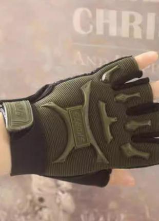 Підліткові спортивні рукавички з відкритими пальцями з захистом на кісточки зелені (від 12 років)3 фото